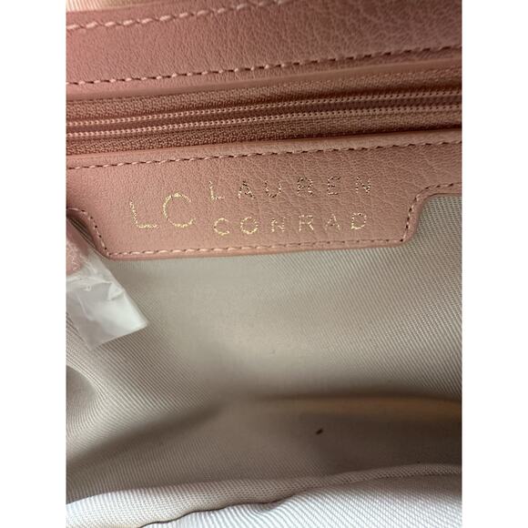 LC Lauren Conrad Pink & Cream Striped Handbag with Clear Ring Handles - Picture 4 of 8